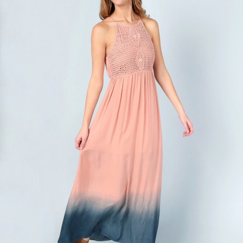 Altar’d State Ombré Crochet Halter Maxi Dress